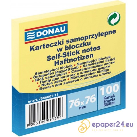 Karteczki Donau 76x76mm żółte (100) Karteczki Donau 76x76mm żółte (100)