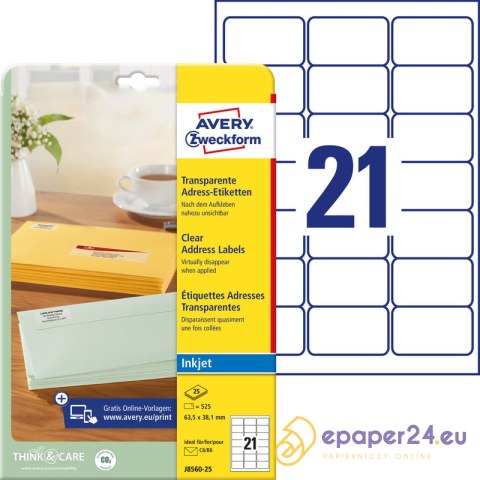 ETYKIETY A4 AVERY 63,5*38,1mm PRZEZROCZYSTE (25) ETYKIETY A4 AVERY 63,5*38,1mm PRZEZROCZYSTE (25)