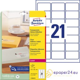 ETYKIETY A4 AVERY 63,5*38,1mm PRZEZROCZYSTE (25)