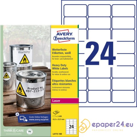 ETYKIETY A4 AVERY HEAVY DUTY 63,5*33,9mm BIAŁE (100) ETYKIETY A4 AVERY HEAVY DUTY 63,5*33,9mm BIAŁE (100)