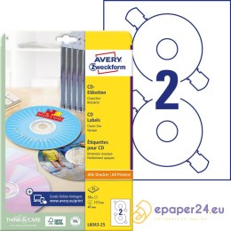 ETYKIETY A4 AVERY CD/DVD BIAŁE MATOWE (25)