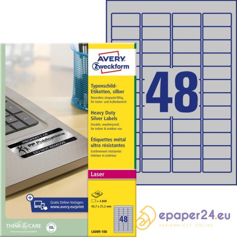 ETYKIETY A4 AVERY HEAVY DUTY 45,7*21,2mm SREBRNE (100) ETYKIETY A4 AVERY HEAVY DUTY 45,7*21,2mm SREBRNE (100)