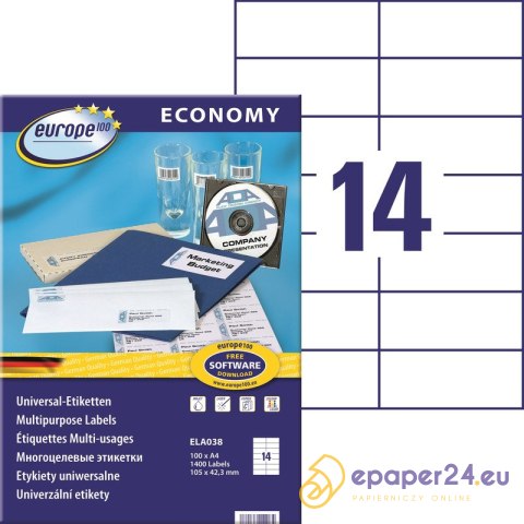 Etykiety Europe100 A4 105x42.3mm białe (100) Etykiety Europe100 A4 105x42.3mm białe (100)