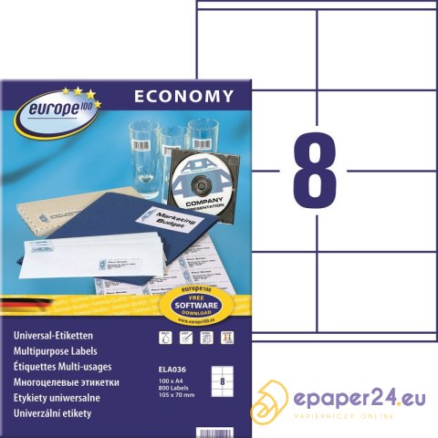 Etykiety Europe100 A4 105x70mm białe (100) Etykiety Europe100 A4 105x70mm białe (100)