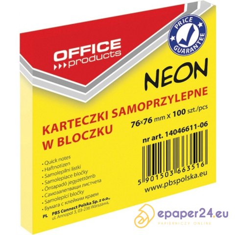 Karteczki Office Products 76x76mm żółte (100) Karteczki Office Products 76x76mm żółte (100)