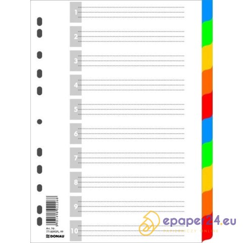 Przekładki PP Donau A4 10 kolorów Przekładki PP Donau A4 10 kolorów
