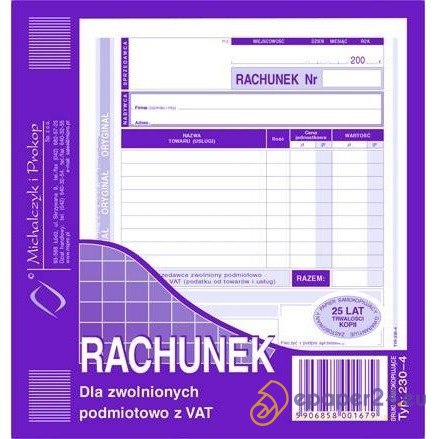 RACHUNEK DLA ZWOLNIONYCH Z VAT 2/3 A5 (O+1K) RACHUNEK DLA ZWOLNIONYCH Z VAT 2/3 A5 (O+1K)