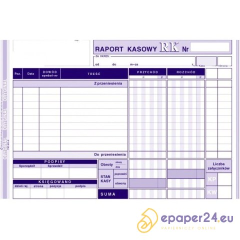 RAPORT KASOWY A5 (O+1K) RAPORT KASOWY A5 (O+1K)