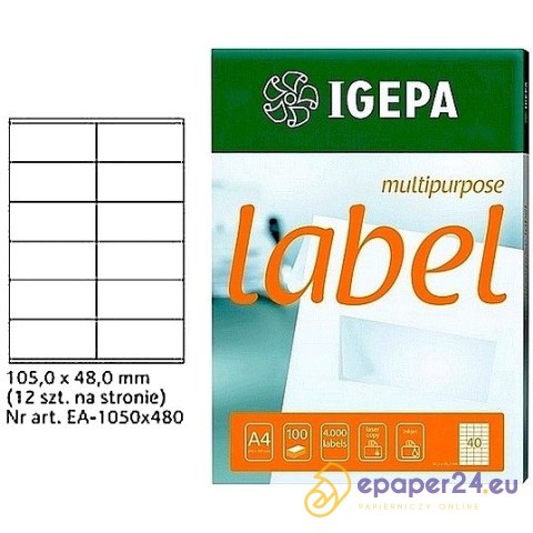 ETYKIETY A4 IGEPA 105*48,0mm BIAŁE (100) ETYKIETY A4 IGEPA 105*48,0mm BIAŁE (100)