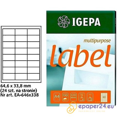 ETYKIETY A4 IGEPA 64,6*33,8mm BIAŁE (100) ETYKIETY A4 IGEPA 64,6*33,8mm BIAŁE (100)