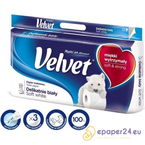 Papier toaletowy Velvet Delikatnie biały 8 rolek Papier toaletowy Velvet Delikatnie biały 8 rolek