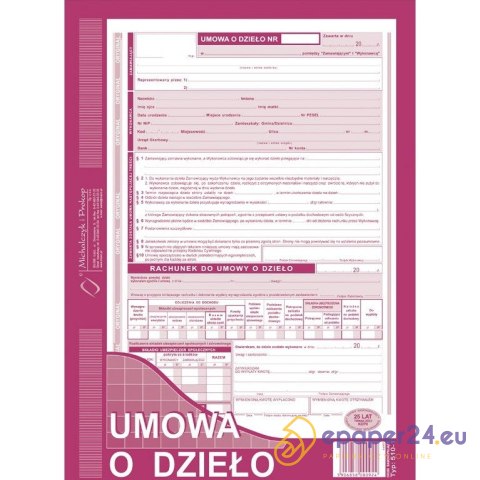 UMOWA O DZIEŁO Z RACHUNKIEM A4 (O+1K) UMOWA O DZIEŁO Z RACHUNKIEM A4 (O+1K)