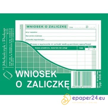 WNIOSEK O ZALICZKĘ A6 (OFFSET) WNIOSEK O ZALICZKĘ A6 (OFFSET)