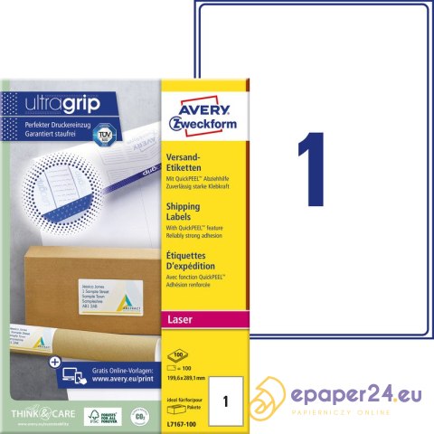 ETYKIETY A4 AVERY 199,6*289,1mm BIAŁE (100) ETYKIETY A4 AVERY 199,6*289,1mm BIAŁE (100)