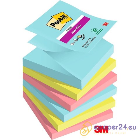 Karteczki Post-it Super Sticky Z-Notes 76x76mm (R330-6SS-COS) 3 kolory (6x90) Karteczki Post-it Super Sticky Z-Notes 76x76mm (R330-6SS-COS) 3 kolory (6x90)