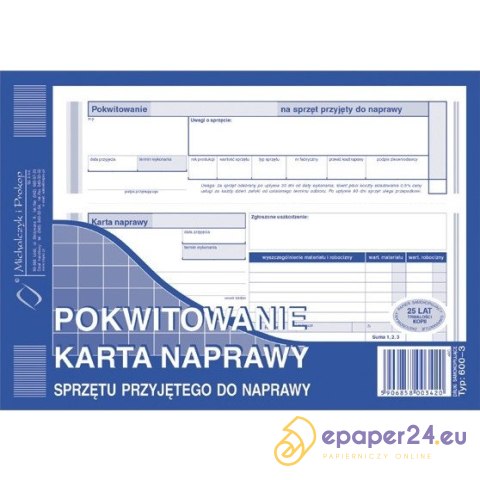 Pokwitowanie Karta naprawy Pokwitowanie Karta naprawy