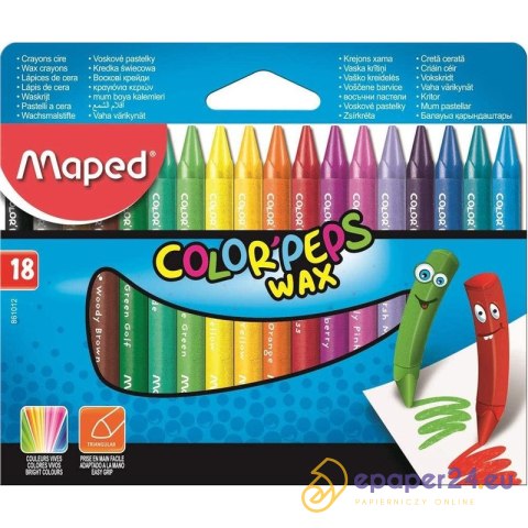 KREDKI ŚWIECOWE MAPED COLOR'PEPS WAX 18 KOLORÓW KREDKI ŚWIECOWE MAPED COLOR'PEPS WAX 18 KOLORÓW