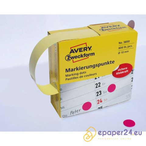 KÓŁKA AVERY śr.10mm TRWAŁE RÓŻOWE (800) KÓŁKA AVERY śr.10mm TRWAŁE RÓŻOWE (800)