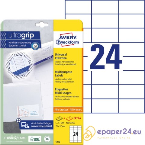 ETYKIETY AVERY A4 70x37mm BIAŁE (24x30) ETYKIETY AVERY A4 70x37mm BIAŁE (24x30)