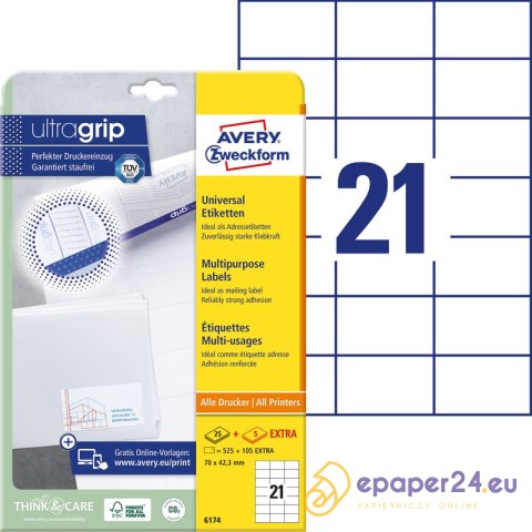 ETYKIETY AVERY A4 70x42.3mm BIAŁE (21x30) ETYKIETY AVERY A4 70x42.3mm BIAŁE (21x30)