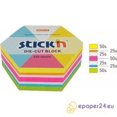 Karteczki Stick'n 61x70mm sześciokąt 5 kolorów (250)