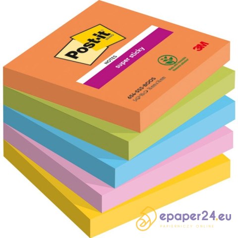 Karteczki Post-it Super Sticky 76x76mm (654-5SS-BOOS) mix kolorów (5x90) Karteczki Post-it Super Sticky 76x76mm (654-5SS-BOOS) mix kolorów (5x90)