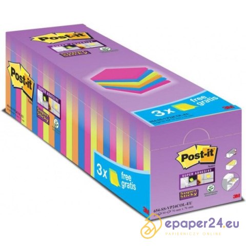 Karteczki Post-it Super Sticky 76x76mm (654-SS-VP24COL) mix kolorów (24x90) Karteczki Post-it Super Sticky 76x76mm (654-SS-VP24COL) mix kolorów (24x90)