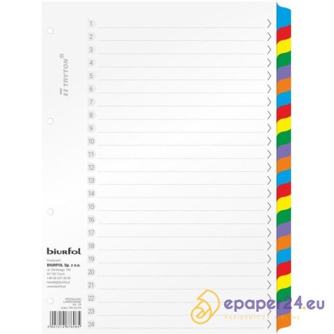 Przekładki kartonowe Biurfol A4 24 karty Przekładki kartonowe Biurfol A4 24 karty
