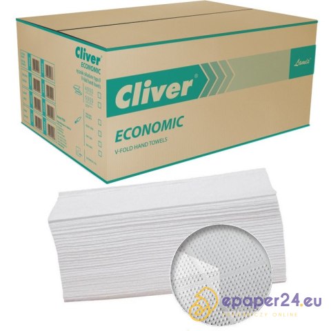 Ręczniki składane Cliver Economic V-Fold 1w makulatura białe (20x200) Ręczniki składane Cliver Economic V-Fold 1w makulatura białe (20x200)