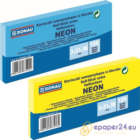 Karteczki Donau 38x51mm neon żółte (3x100) Karteczki Donau 38x51mm neon żółte (3x100)