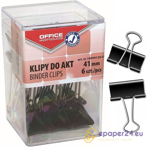 Klipy do dokumentów Office Products 41mm czarne (6) Klipy do dokumentów Office Products 41mm czarne (6)