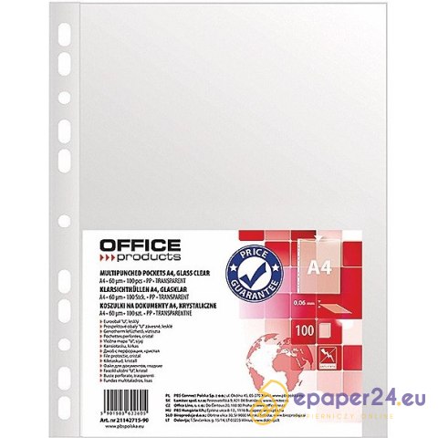 Koszulki Office Products A4/60µm krystaliczne (100) Koszulki Office Products A4/60µm krystaliczne (100)