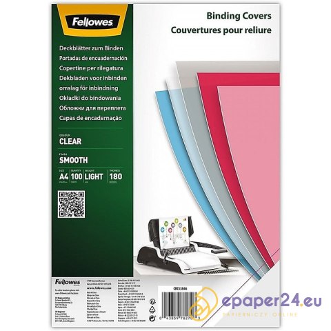 Okładki do bindowania Fellowes Smooth A4/180µm przezroczyste (100) Okładki do bindowania Fellowes Smooth A4/180µm przezroczyste (100)