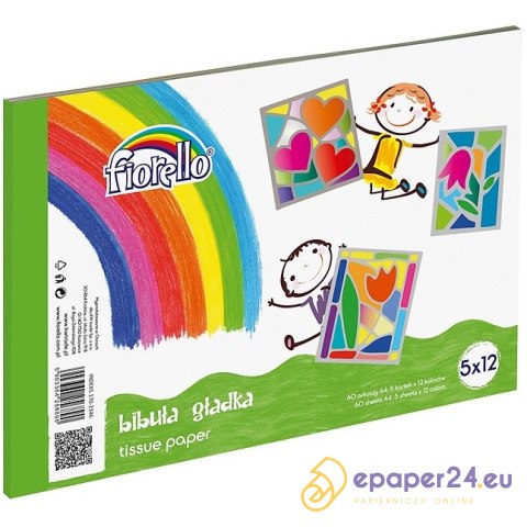 Bibuła gładka Fiorello A4 5x12 kolorów Bibuła gładka Fiorello A4 5x12 kolorów