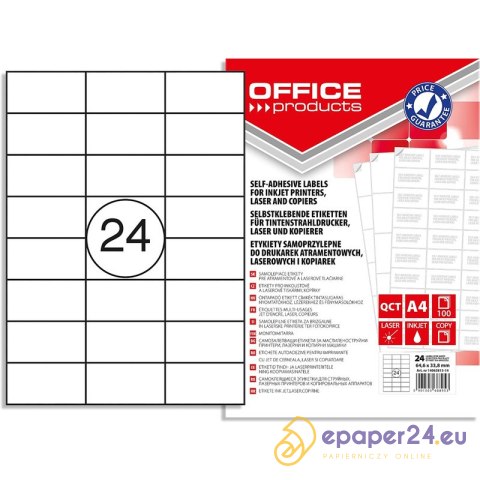 Etykiety Office Products A4 64.6x33.8mm białe (100) Etykiety Office Products A4 64.6x33.8mm białe (100)