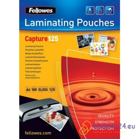 FOLIA LAMINACYJNA FELLOWES A4/125µm BŁYSK (100) FOLIA LAMINACYJNA FELLOWES A4/125µm BŁYSK (100)