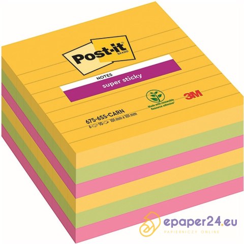 Karteczki Post-it Super Sticky 101x101mm (657-6SS-CARN) w linie (6x90) Karteczki Post-it Super Sticky 101x101mm (657-6SS-CARN) w linie (6x90)