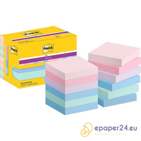 Karteczki Post-it Super Sticky 47.6x47.6mm (622-12SS-SOUL) pastelowe (12x90) Karteczki Post-it Super Sticky 47.6x47.6mm (622-12SS-SOUL) pastelowe (12x90)
