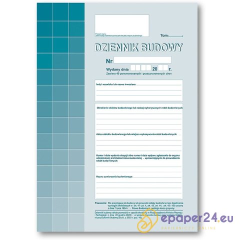 Dziennik budowy A4 (offset) Dziennik budowy A4 (offset)