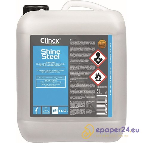 Preparat czyszcząco-nabłyszczający CLINEX Shine Steel 5L, do stali nierdzewnej Preparat czyszcząco-nabłyszczający CLINEX Shine Steel 5L, do stali nierdzewnej