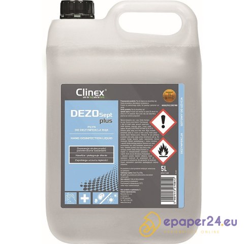 Profesjonalny płyn do dezynfekcji rąk CLINEX Dezosept Plus 5L, wirusobójczy, bakteriobójczy Profesjonalny płyn do dezynfekcji rąk CLINEX Dezosept Plus 5L, wirusobójczy, bakteriobójczy