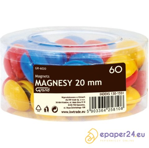 Magnesy do tablic Grand śr.20mm 3 kolory (3x20) Magnesy do tablic Grand śr.20mm 3 kolory (3x20)